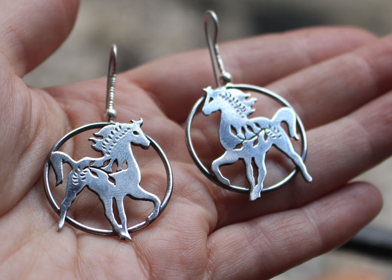 Arion, Greek mythology horse earrings in sterling silver