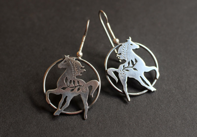 Arion, Greek mythology horse earrings in sterling silver