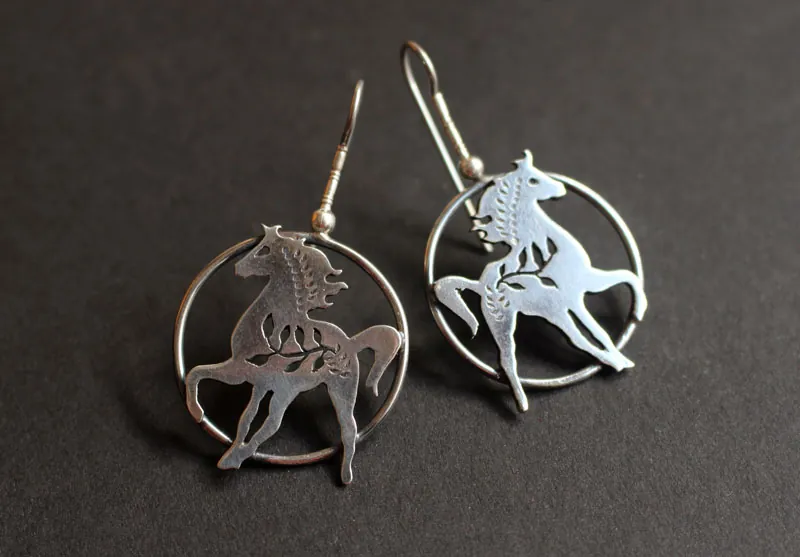 Arion, Greek mythology horse earrings in sterling silver