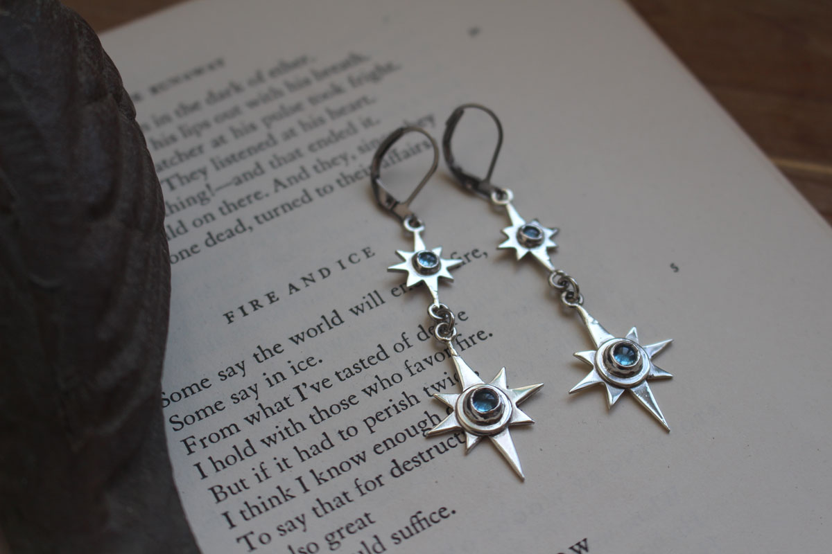 Arktos, blue star earrings in silver and zircon
