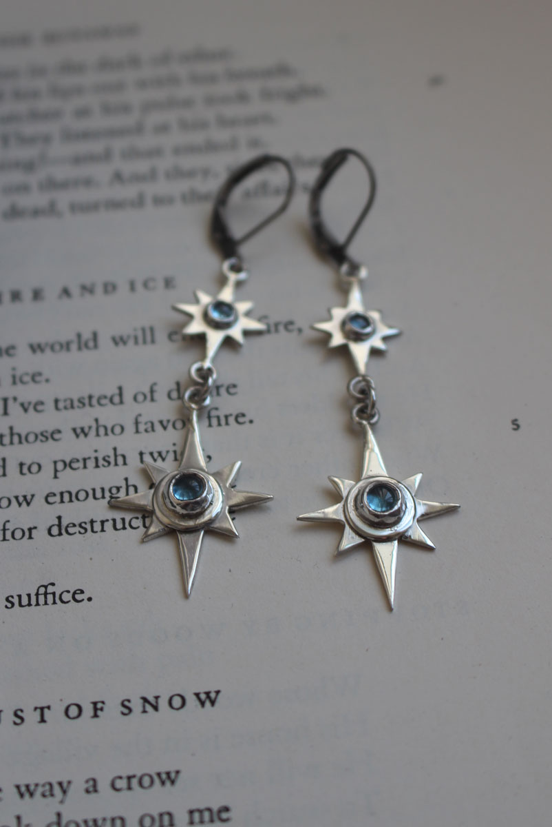 Arktos, blue star earrings in silver and zircon