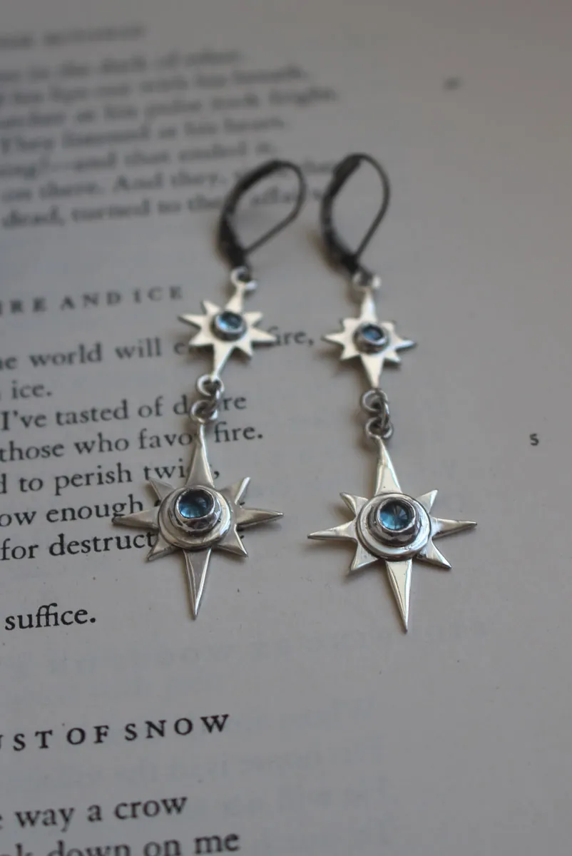 Arktos, blue star earrings in silver and zircon