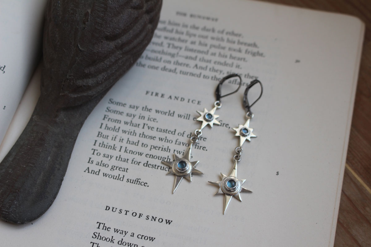 Arktos, blue star earrings in silver and zircon