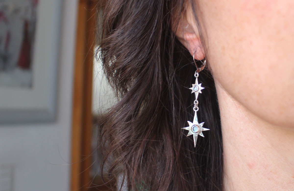 Arktos, blue star earrings in silver and zircon