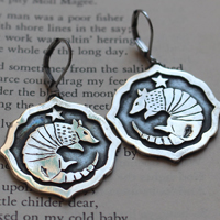 Armadillo, armored animal earrings in sterling silver