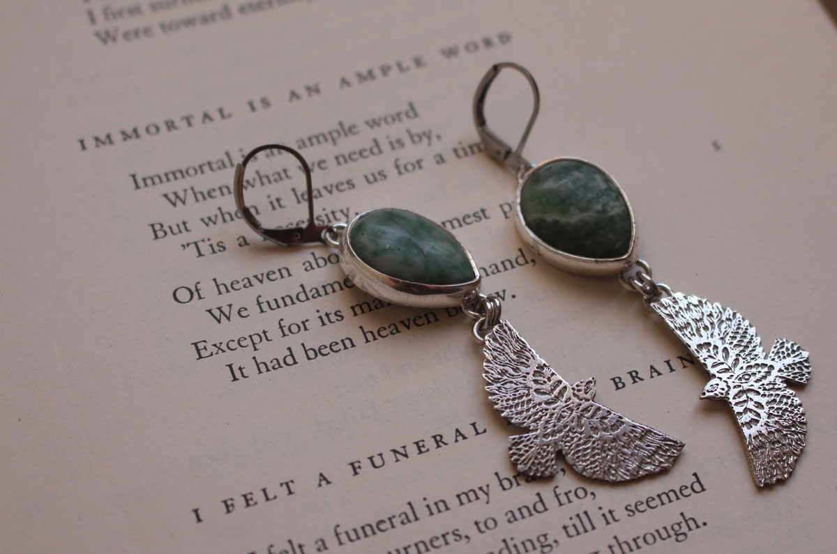As far as the wind will carry you, eagle earrings in silver and jasper