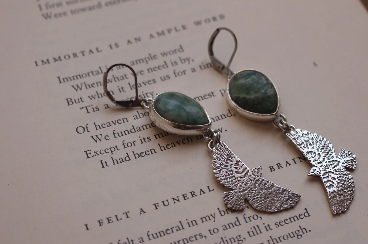 As far as the wind will carry you, eagle earrings in silver and jasper