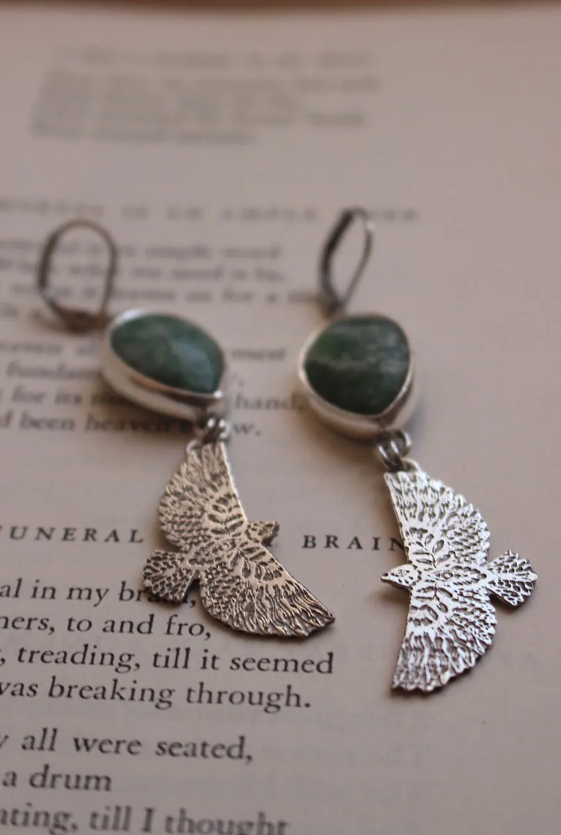 As far as the wind will carry you, eagle earrings in silver and jasper