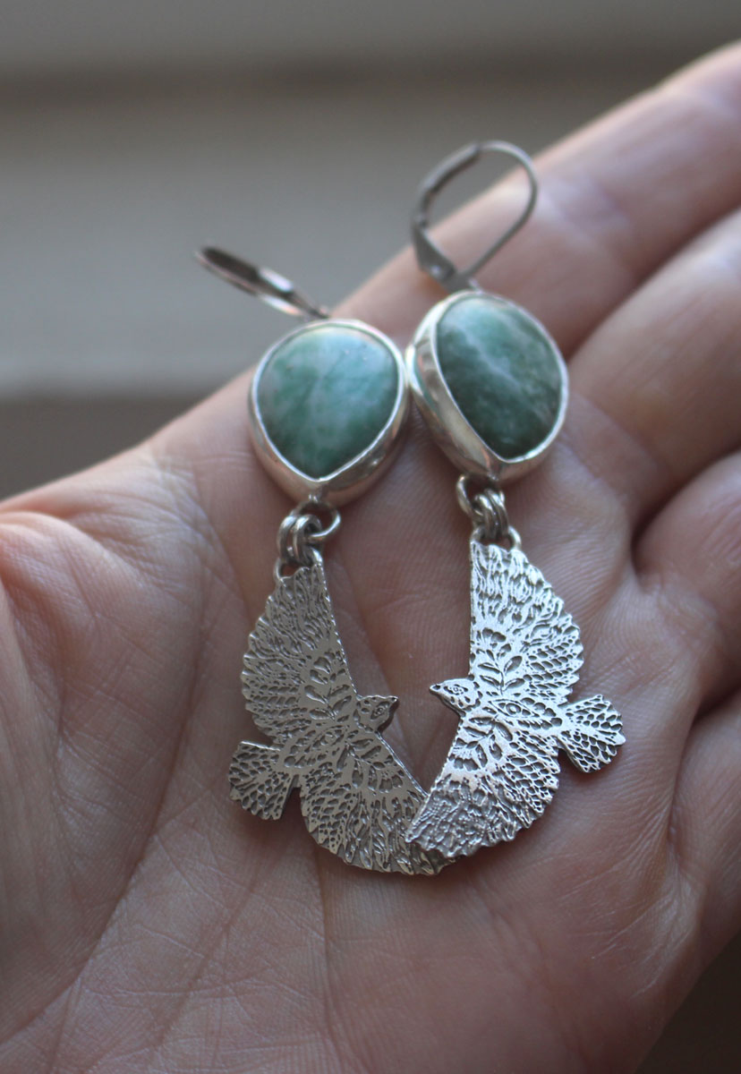 As far as the wind will carry you, eagle earrings in silver and jasper