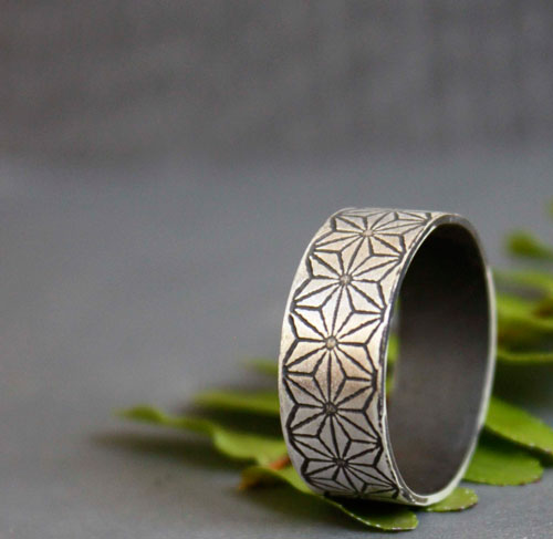 Asanoha, Japanese hemp leaf ring in sterling silver