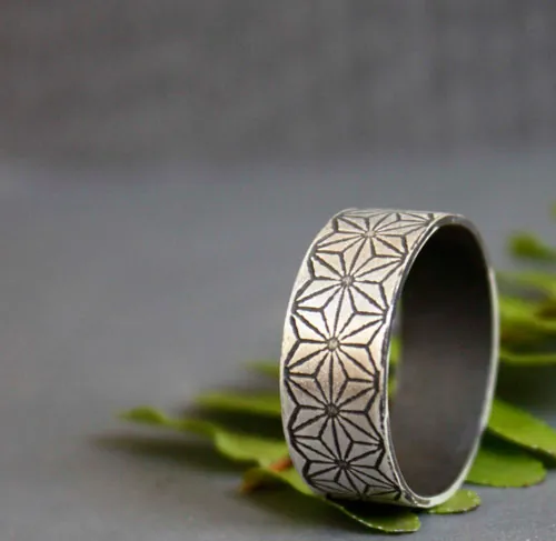 Asanoha, Japanese hemp leaf ring in sterling silver