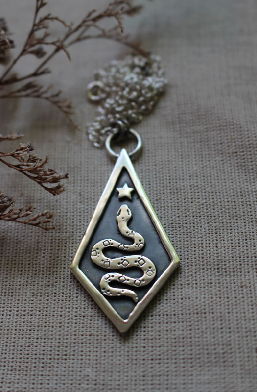 Asclepius, greek mythology snake necklace in silver