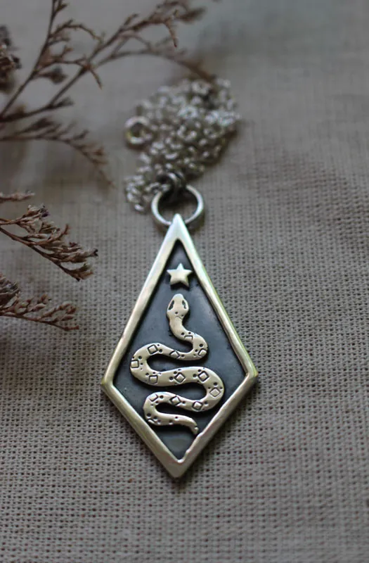 Asclepius, greek mythology snake necklace in silver