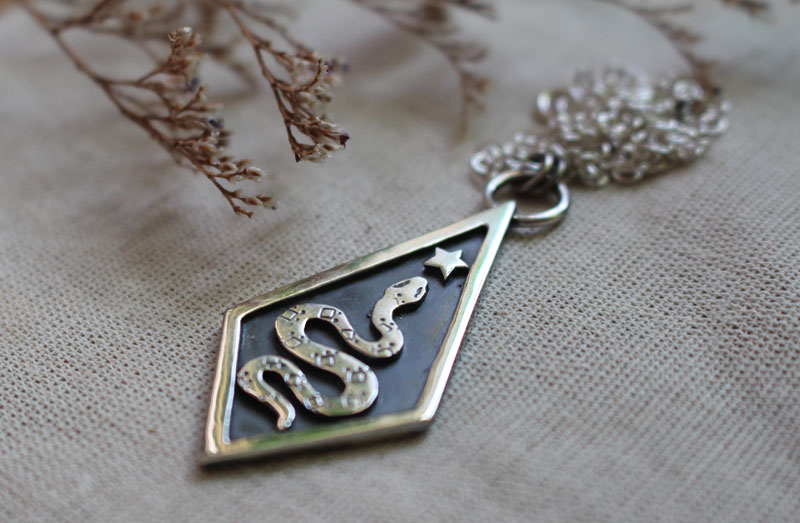 Asclepius, greek mythology snake necklace in silver