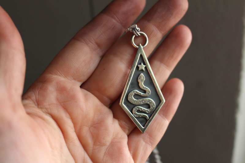 Asclepius, greek mythology snake necklace in silver