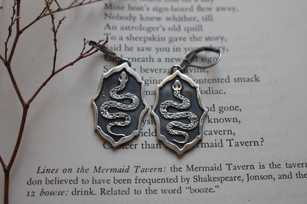 Asclepius, snake inspired by Greek mythology earrings in silver