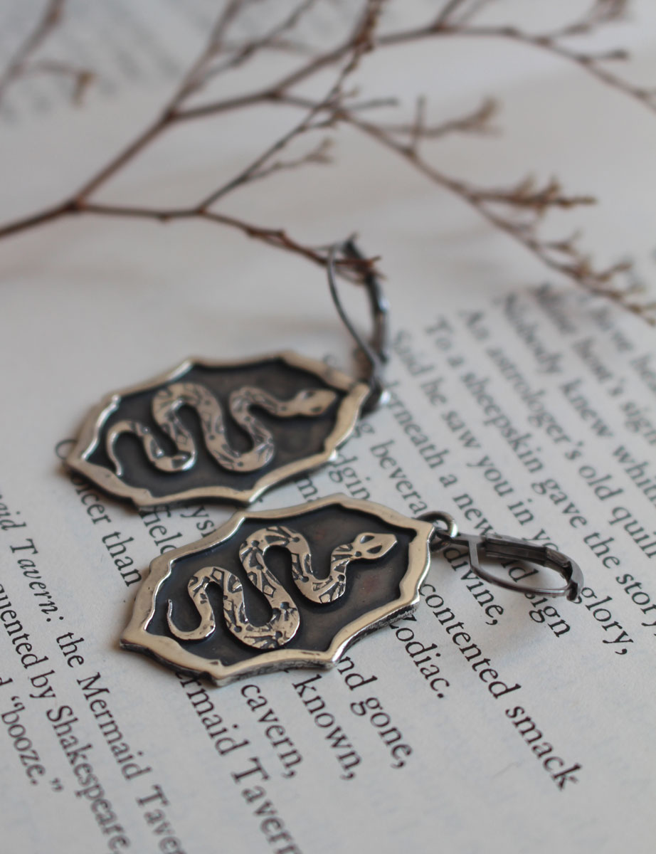 Asclepius, snake inspired by Greek mythology earrings in silver