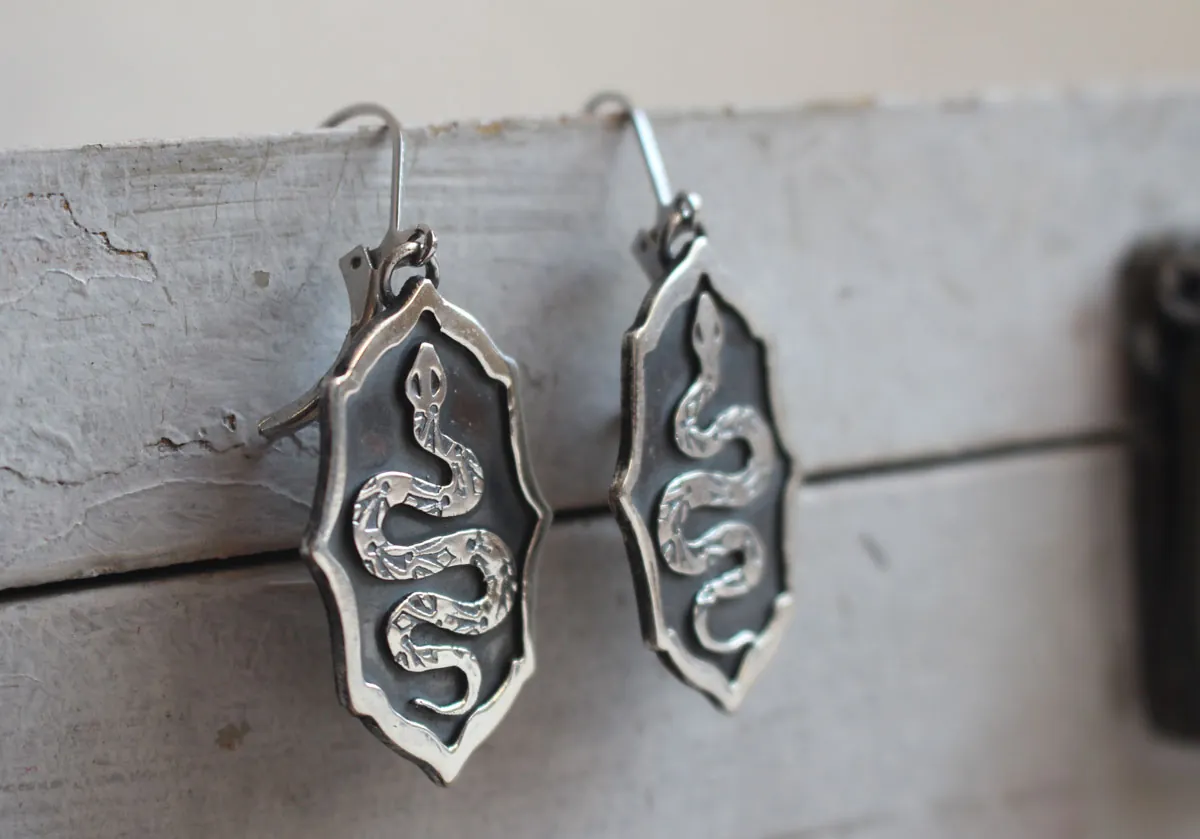 Asclepius, snake inspired by Greek mythology earrings in silver