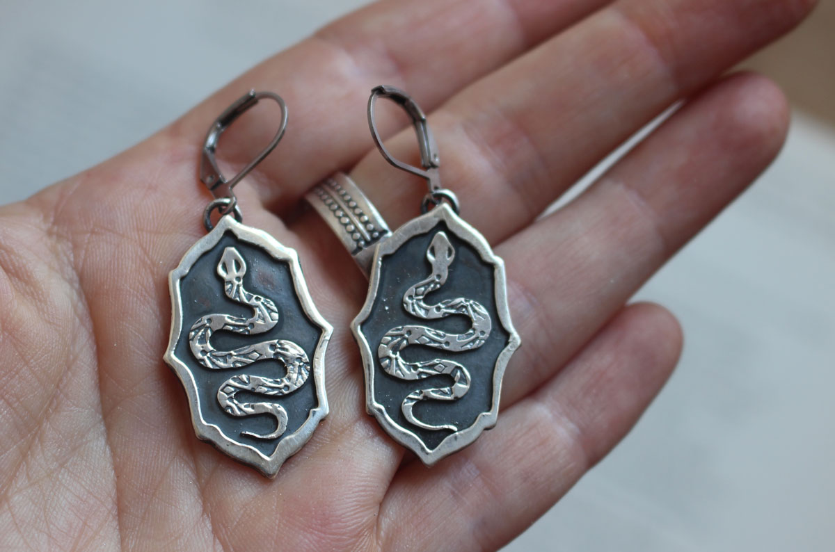 Asclepius, snake inspired by Greek mythology earrings in silver