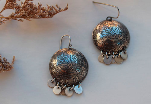 Astrolabe, astronomy earrings sterling silver