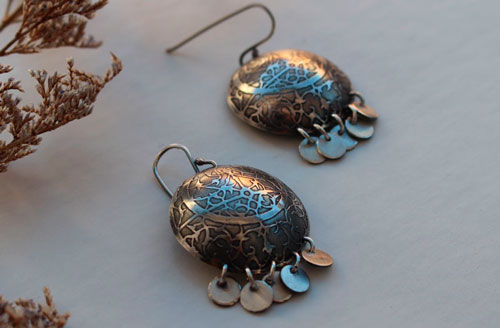 Astrolabe, astronomy earrings sterling silver