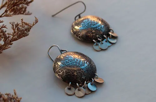 Astrolabe, astronomy earrings sterling silver