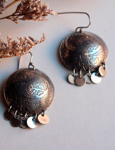 Astrolabe, astronomy earrings sterling silver