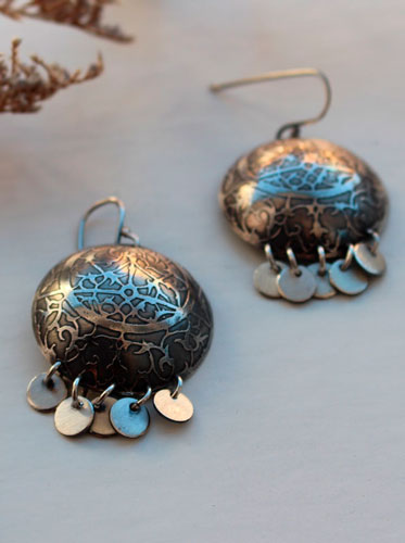 Astrolabe, astronomy earrings sterling silver