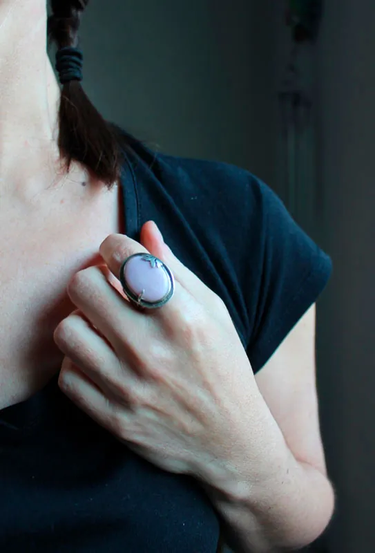 At the dawn of spring, renewal season ring in silver and pink opal