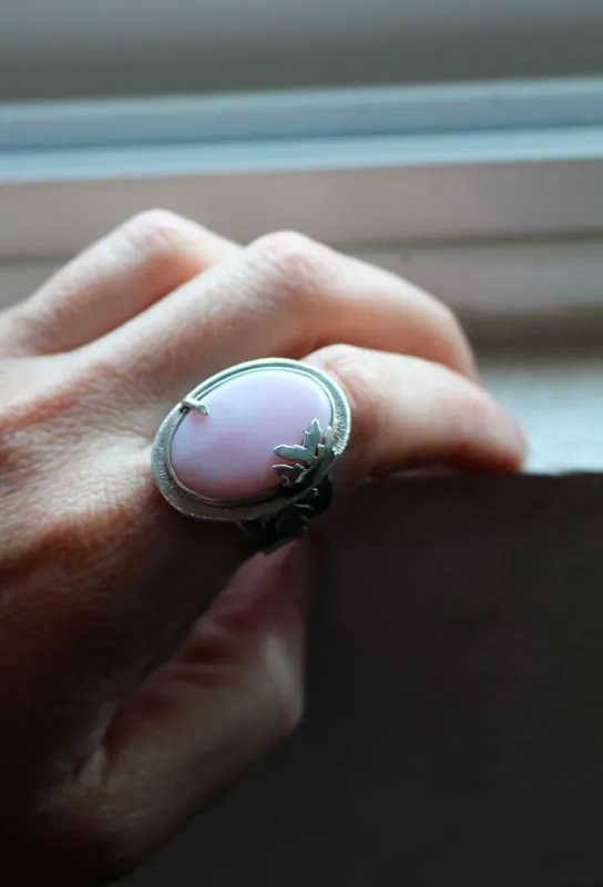 At the dawn of spring, renewal season ring in silver and pink opal