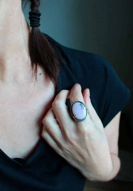 At the dawn of spring, renewal season ring in silver and pink opal