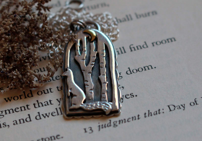 At the heart of the night, weasel in the forest necklace in silver and brass