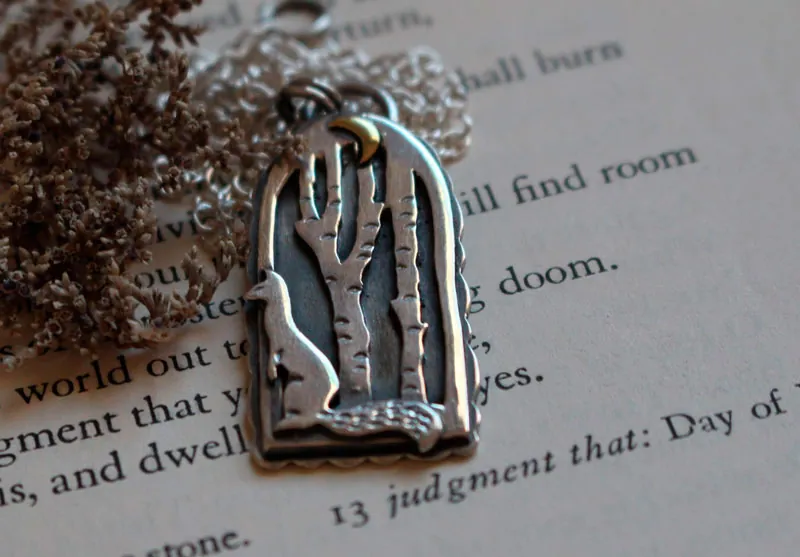 At the heart of the night, weasel in the forest necklace in silver and brass