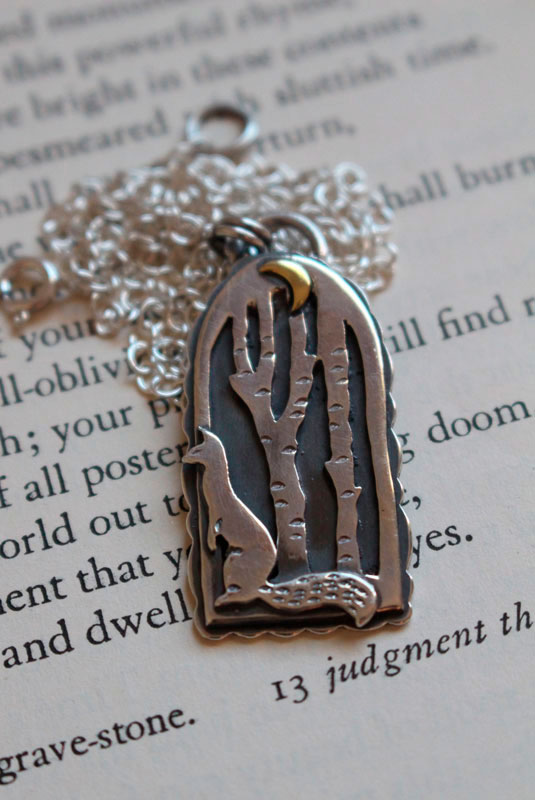At the heart of the night, weasel in the forest necklace in silver and brass