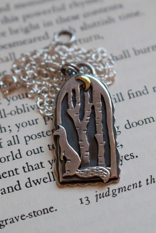 At the heart of the night, weasel in the forest necklace in silver and brass