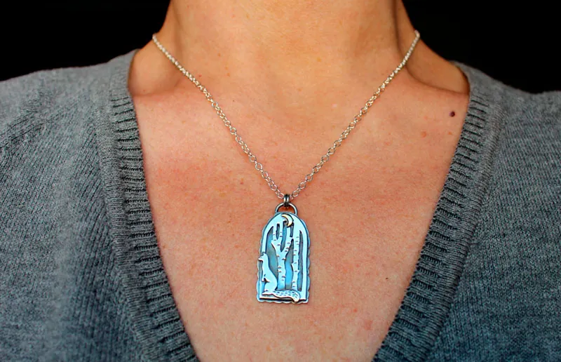 At the heart of the night, weasel in the forest necklace in silver and brass