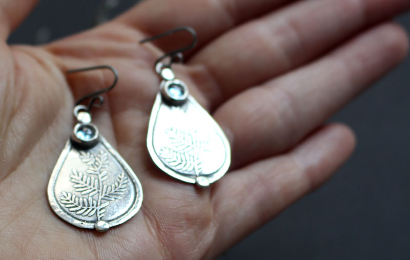 Athena’s olive tree, Greek peace and wisdom earrings in silver and zircon