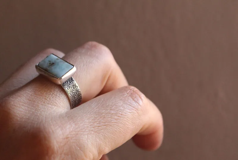 Atlantis, Greek legend ring in sterling silver and larimar