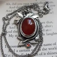 Autumn berries, red fruit pendant in silver, carnelian and zircon