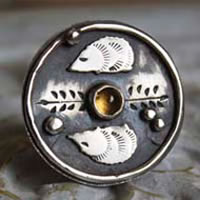 Autumn hedgehog, animal totem ring in silver and citrine