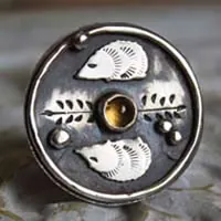 Autumn hedgehog, animal totem ring in silver and citrine