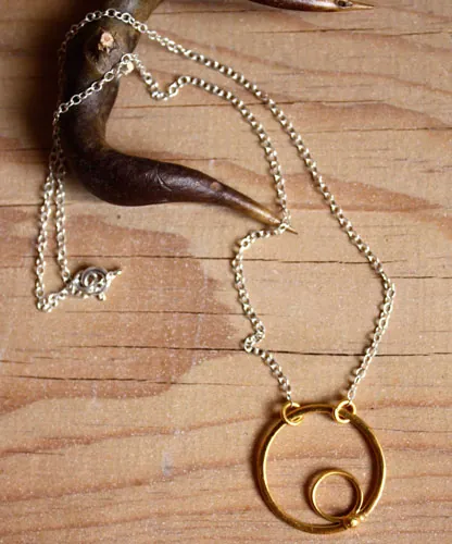 Aztec sun,  cycles and survival necklace in silver and gold