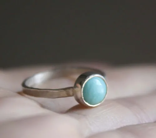 Azurine, celestial blue ring in silver and amazonite