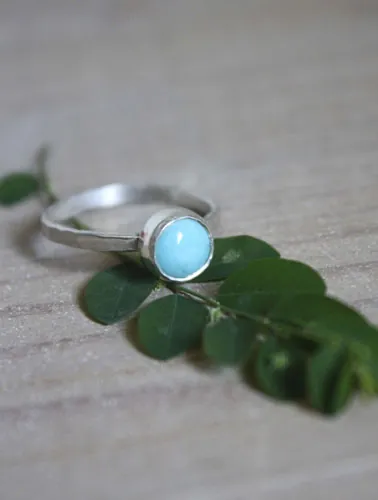 Azurine, celestial blue ring in silver and amazonite