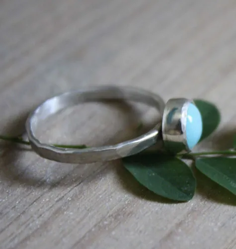 Azurine, celestial blue ring in silver and amazonite