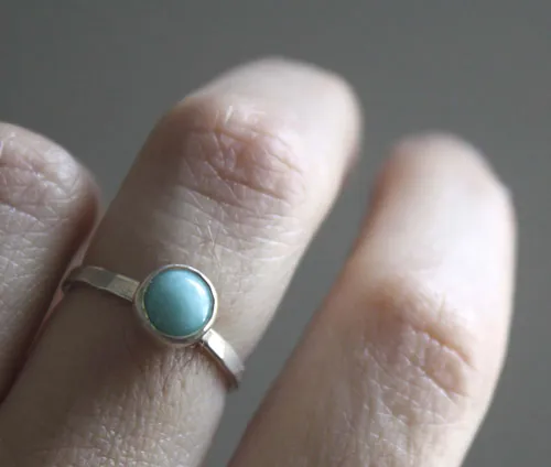 Azurine, celestial blue ring in silver and amazonite