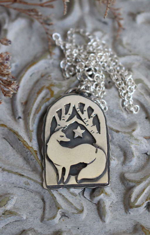 A star watches over you, fox and star necklace in sterling silver