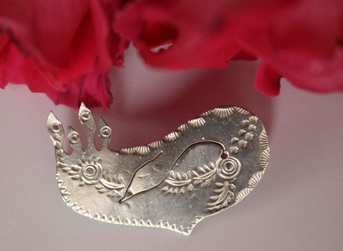 Alicanto, fantastic bird brooch in sterling silver