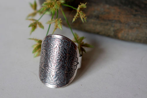 Anoki, flower mandala ring in sterling silver