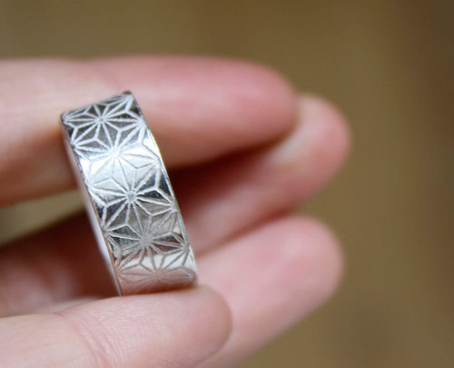 Asanoha, Japanese hemp leave ring in sterling silver